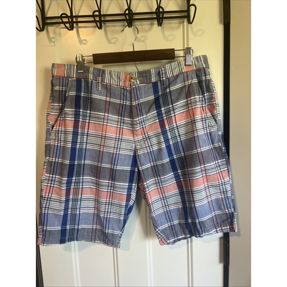 US Polo Assn Blue Plaid Shorts Mens 36 Golf Preppy Flat Front Pocket Cotton